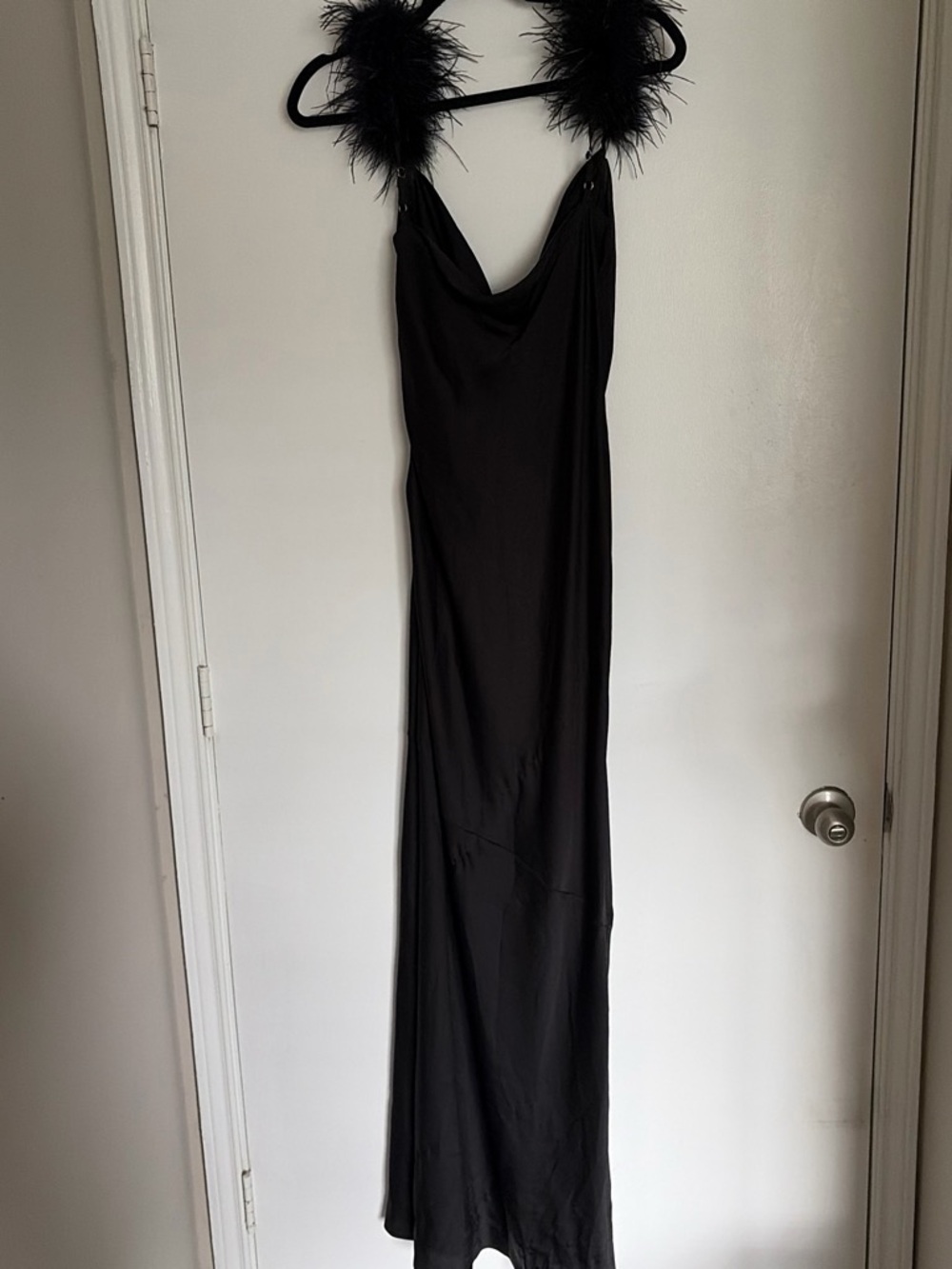 House of CB Black Maxi Slip Dress with Feathered Straps